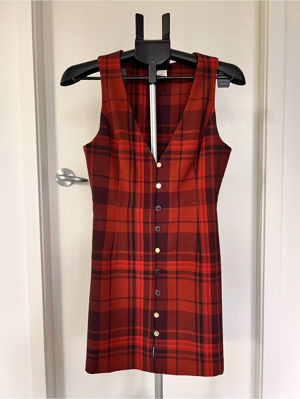 Wilfred Red and Black Plaid Button-Front Mini Dress
